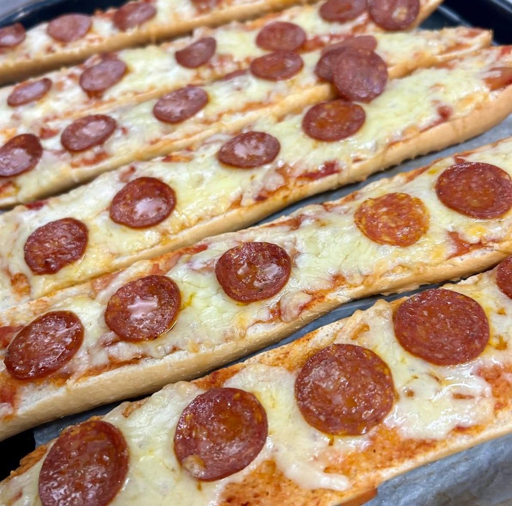 Pizza baguettes fresh out of the oven
