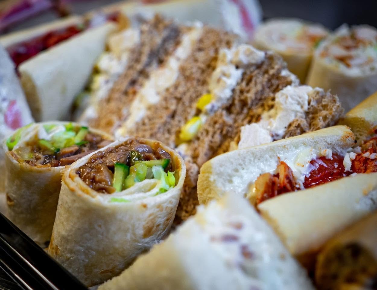 A Just Baguettes platter of wraps and sandwiches